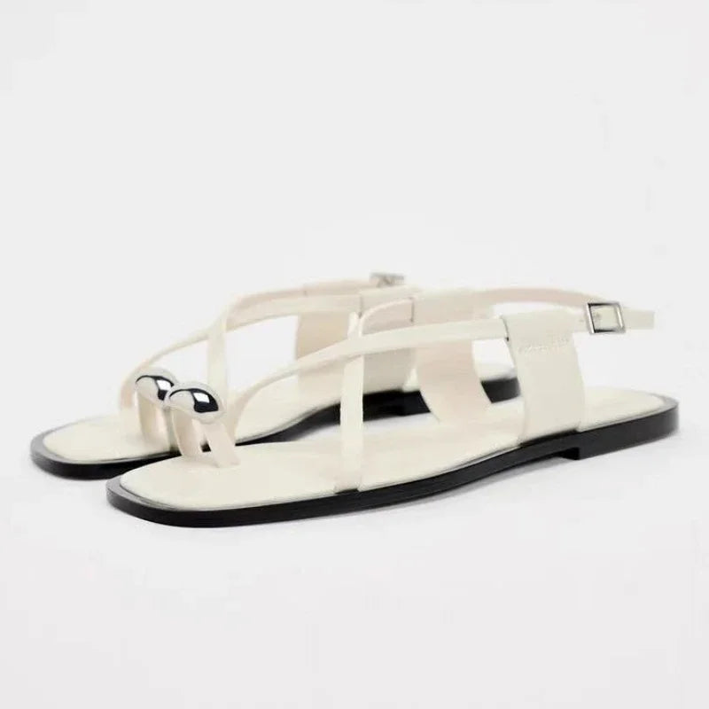 Skylyn – Women’s Flat Sandals with Metal Detail and Cross Straps
