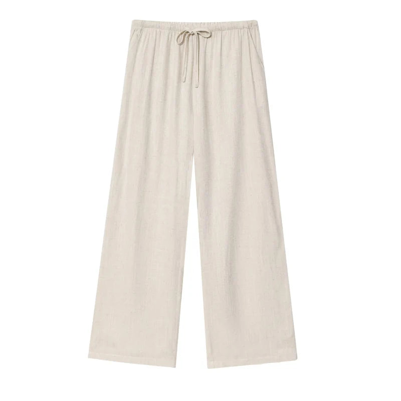 Bianca – Women’s High-Waisted Wide-Leg Linen Pants with Drawstring