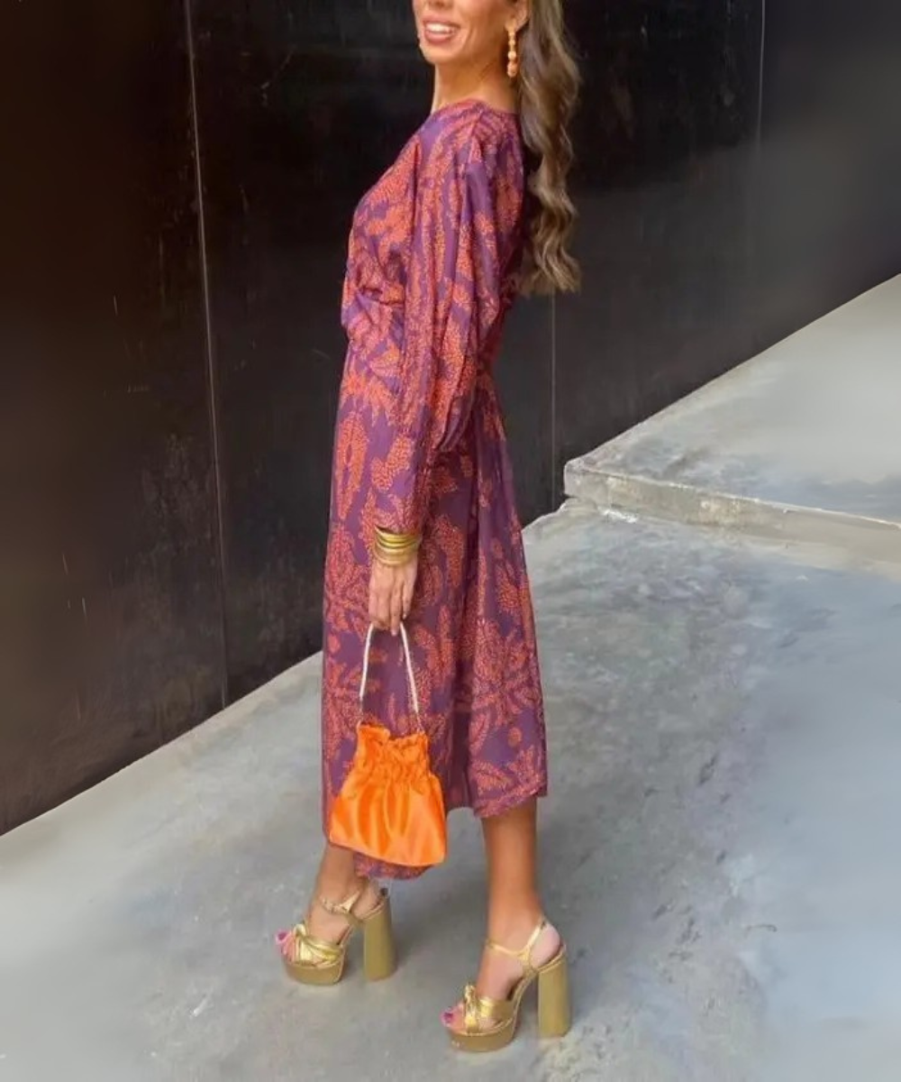 Avery – Women’s Floral Print Midi Dress with Knot Detail - Auvrya