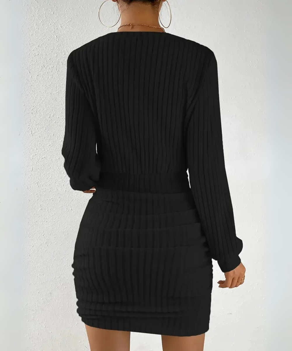 Hazel – Women’s Knitted Bodycon Mini Dress Long Sleeve V-Neck Casual - Auvrya