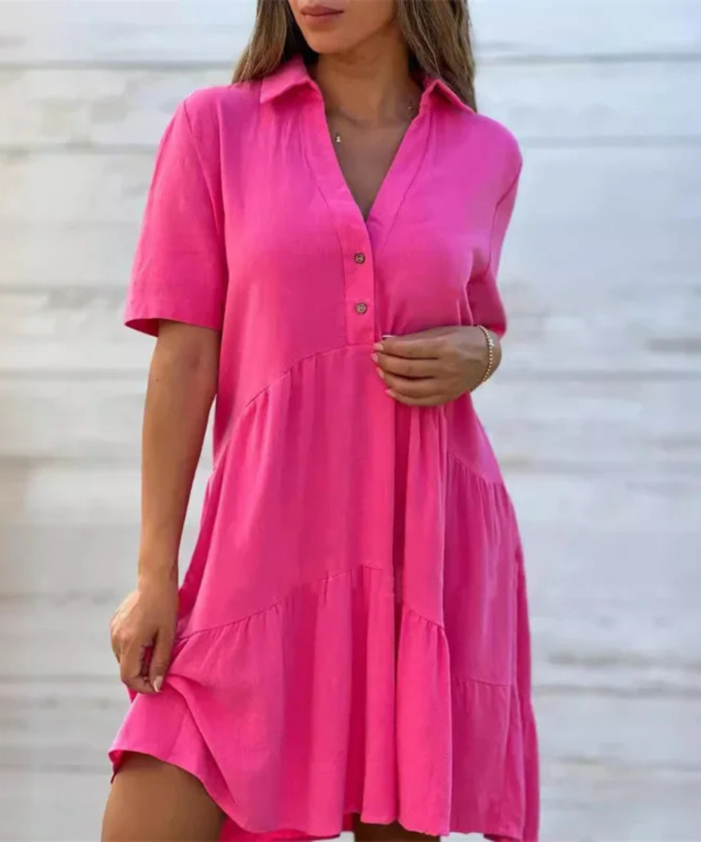 Lily – Women’s Cotton Linen Casual Shirt Dress with Lapel and Buttons - Auvrya