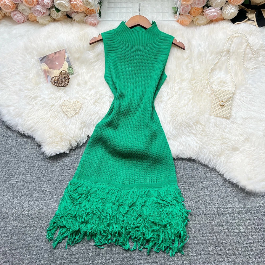 Addison – Women’s Knit Sleeveless Bodycon Mini Dress with Fringe Hem - Auvrya