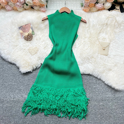 Addison – Women’s Knit Sleeveless Bodycon Mini Dress with Fringe Hem - Auvrya