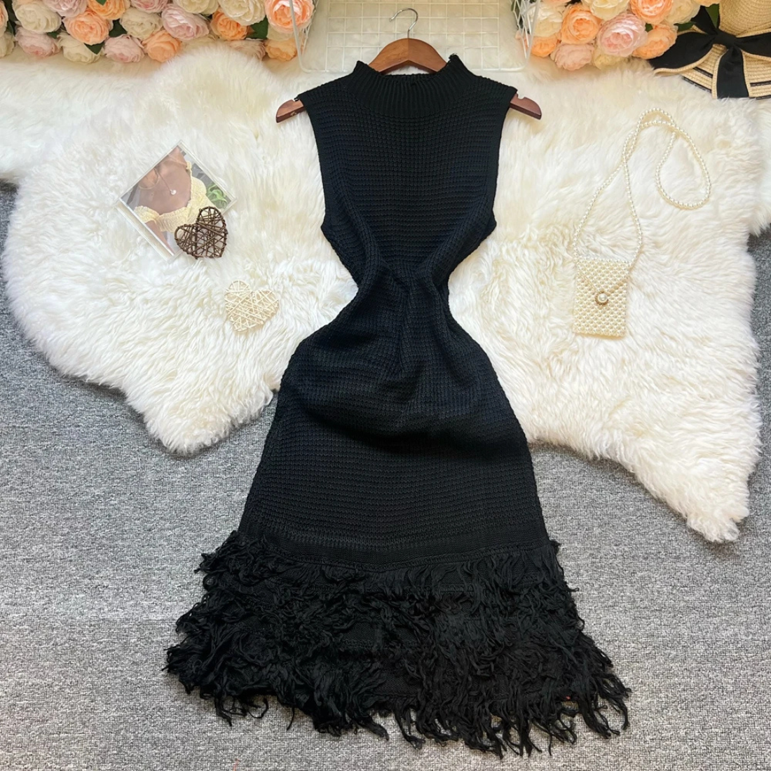 Addison – Women’s Knit Sleeveless Bodycon Mini Dress with Fringe Hem - Auvrya