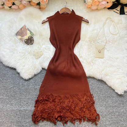 Addison – Women’s Knit Sleeveless Bodycon Mini Dress with Fringe Hem - Auvrya