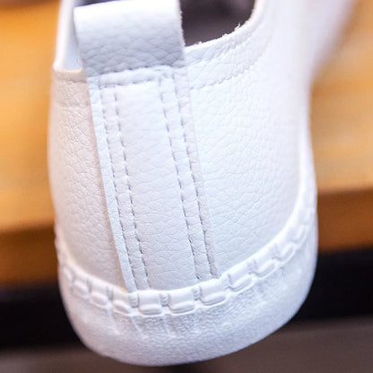 Cora-Lee – Women’s White Leather Sneakers Flat Lace-Up Shoes