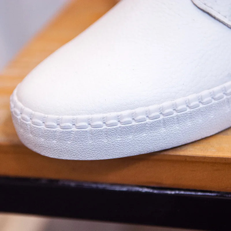 Cora-Lee – Women’s White Leather Sneakers Flat Lace-Up Shoes