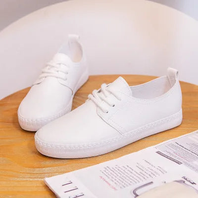 Cora-Lee – Women’s White Leather Sneakers Flat Lace-Up Shoes