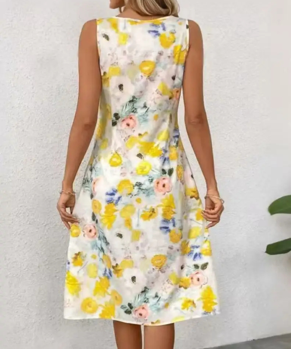 Leah – Women’s Floral Print Sleeveless Midi Dress - Auvrya