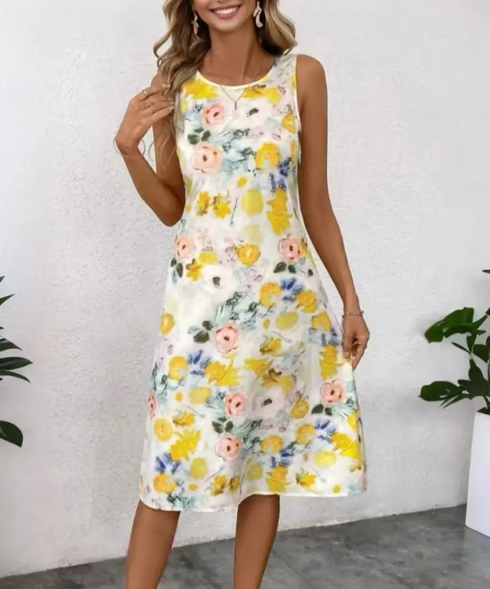 Leah – Women’s Floral Print Sleeveless Midi Dress - Auvrya