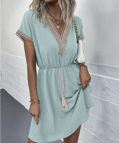 Lucy – Women’s V-Neck Short Sleeve Casual Midi Dress - Auvrya