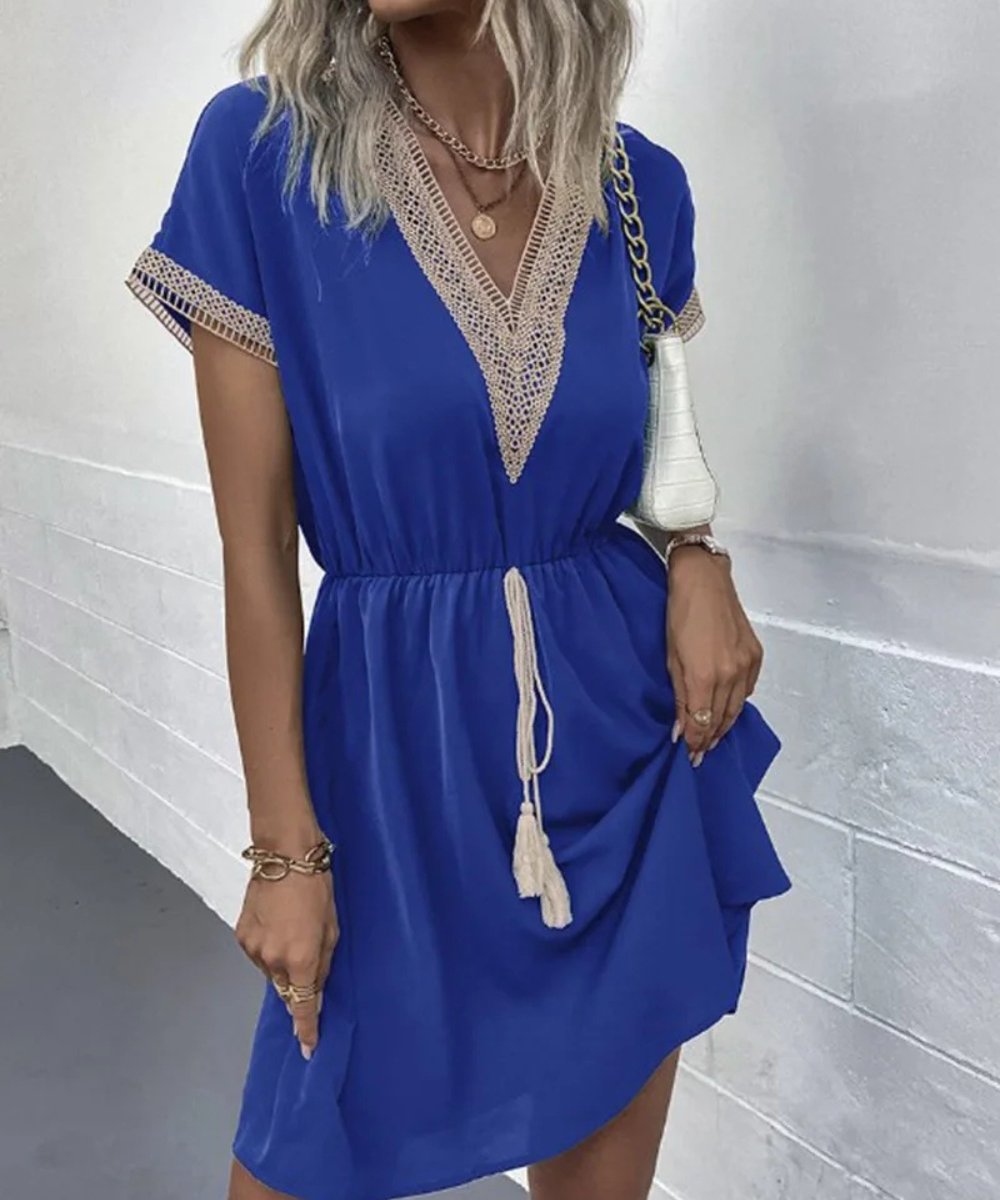 Lucy – Women’s V-Neck Short Sleeve Casual Midi Dress - Auvrya