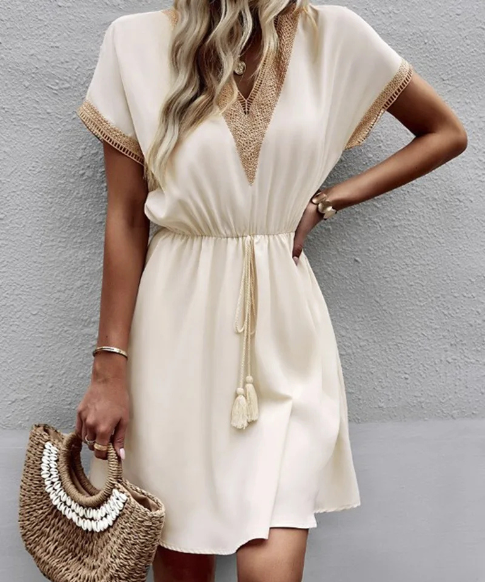 Lucy – Women’s V-Neck Short Sleeve Casual Midi Dress - Auvrya