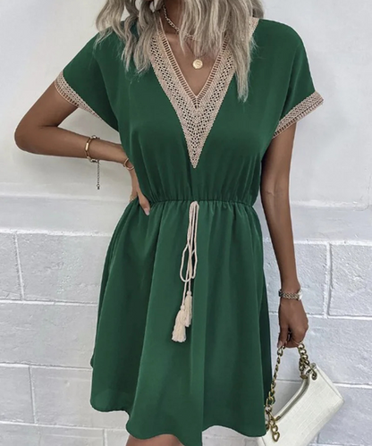 Lucy – Women’s V-Neck Short Sleeve Casual Midi Dress - Auvrya