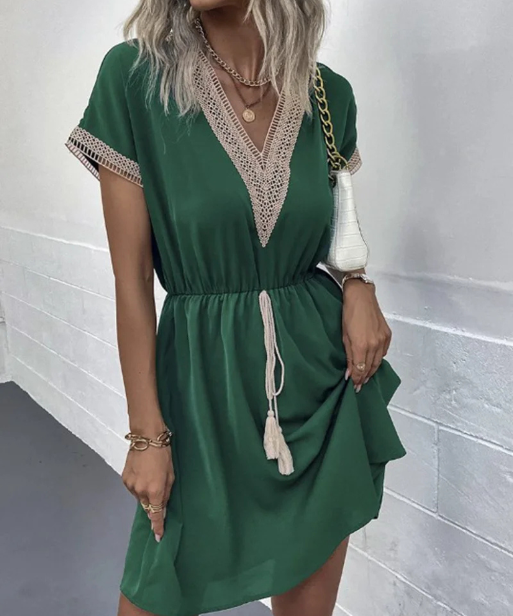 Lucy – Women’s V-Neck Short Sleeve Casual Midi Dress - Auvrya