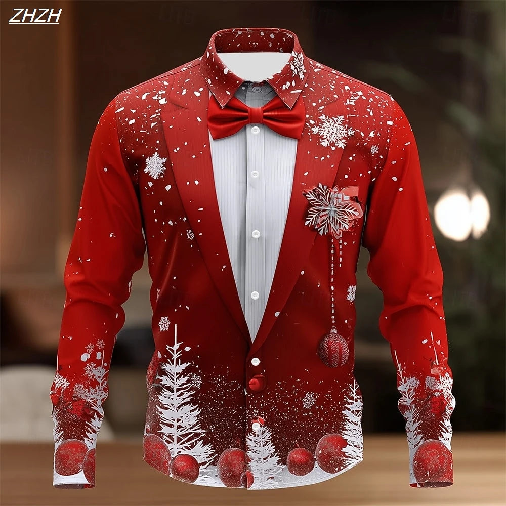 Anthony – Men's Formal Shirt Snowflake Print Tuxedo Style