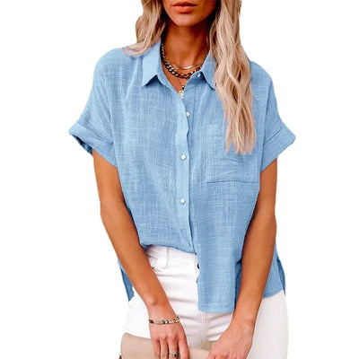 Daphne – Women’s Loose Cotton-Linen Short Sleeve Casual Blouse