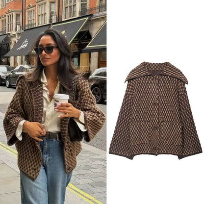 Aleah – Women’s Oversized Knitted Jacket with Geometric Pattern
