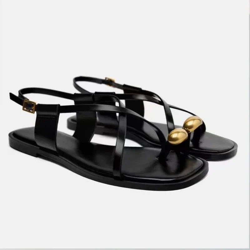 Skylyn – Women’s Flat Sandals with Metal Detail and Cross Straps