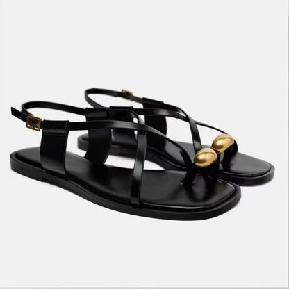Skylyn – Women’s Flat Sandals with Metal Detail and Cross Straps