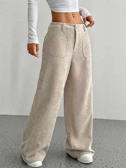 Ivory – Women’s High-Waisted Wide-Leg Corduroy Pants