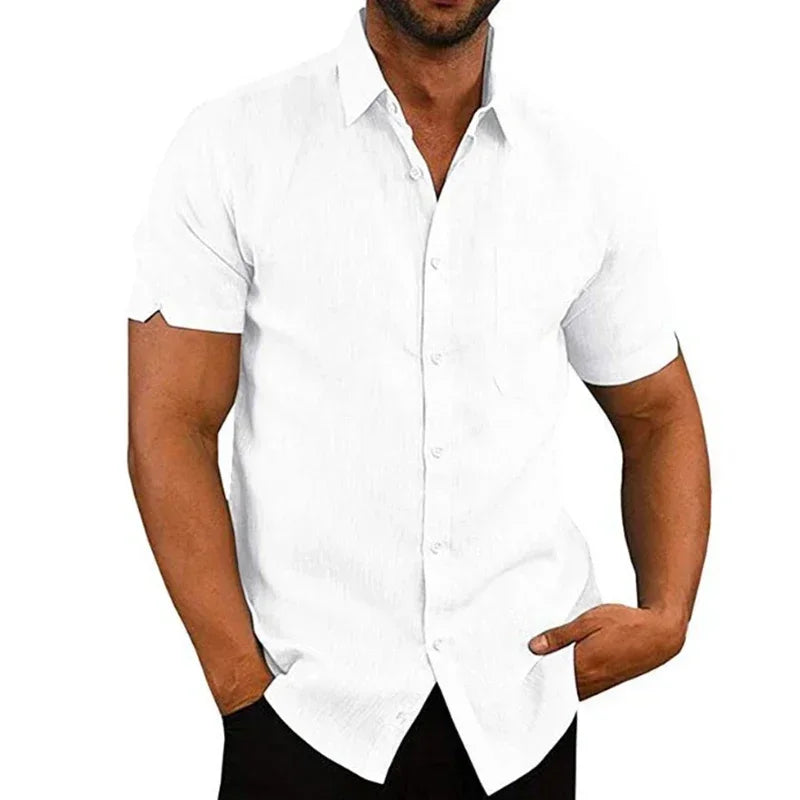 James – Men’s Casual Cotton Linen Short-Sleeve Button-Up Shirt