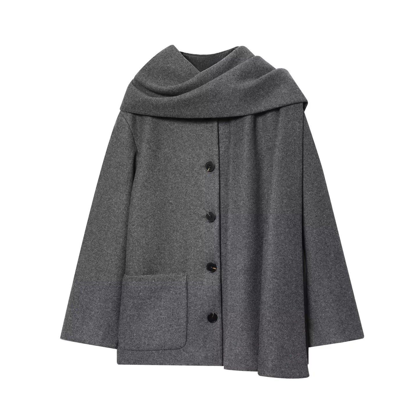 Maliyah – Women’s Wool Blend Short Coat with Scarf Collar