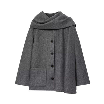 Maliyah – Women’s Wool Blend Short Coat with Scarf Collar