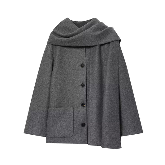 Maliyah – Women’s Wool Blend Short Coat with Scarf Collar