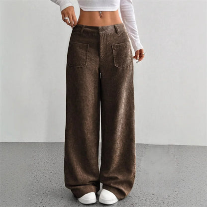 Ivory – Women’s High-Waisted Wide-Leg Corduroy Pants