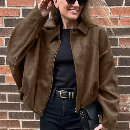 Dream – Women’s Oversized Suede-Feel Bomber Jacket with Drop Shoulders