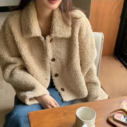 Eve – Women’s Faux Shearling Cropped Jacket with Button Front