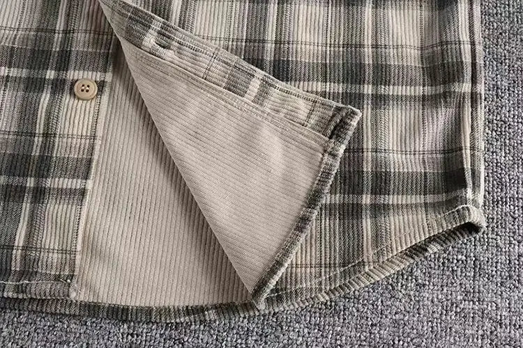 Robert – Men’s Corduroy Plaid Long Sleeve Button-Up Shirt