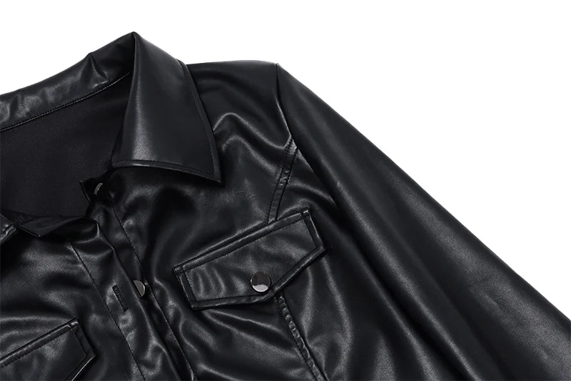 Harlow – Women’s Faux Leather Cropped Jacket with Button Front