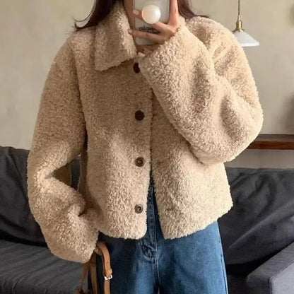 Eve – Women’s Faux Shearling Cropped Jacket with Button Front