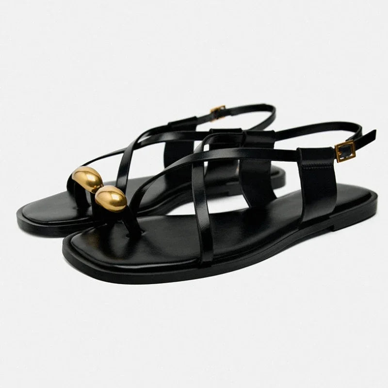 Skylyn – Women’s Flat Sandals with Metal Detail and Cross Straps