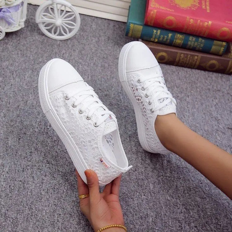 Marisol – Women’s White Canvas Sneakers Breathable Flat Shoes