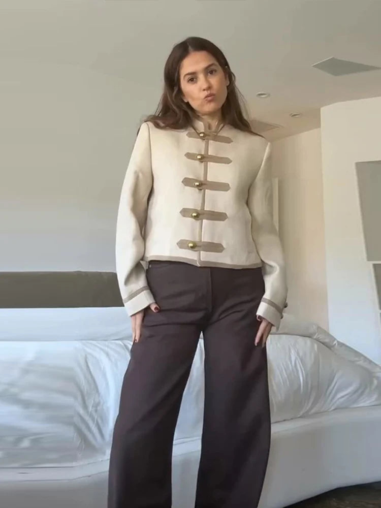 Esmeralda – Women’s Cropped Military Jacket with Toggle Buttons