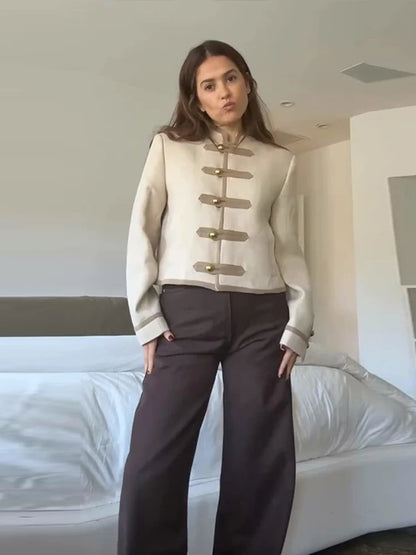 Esmeralda – Women’s Cropped Military Jacket with Toggle Buttons