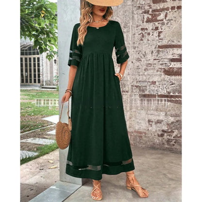 Women’s Retro Mesh Patch Loose Casual Long Dress