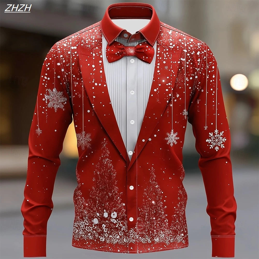 Anthony – Men's Formal Shirt Snowflake Print Tuxedo Style