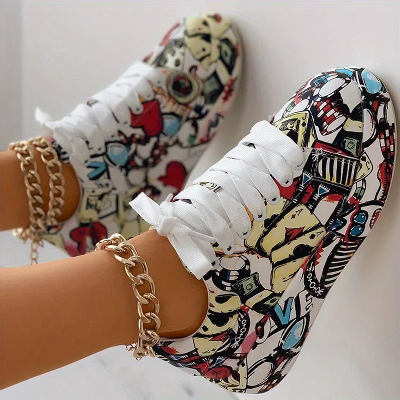 Gloria – Women’s Graffiti Print Lace-Up Platform Sneakers