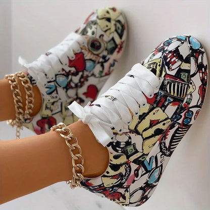 Gloria – Women’s Graffiti Print Lace-Up Platform Sneakers