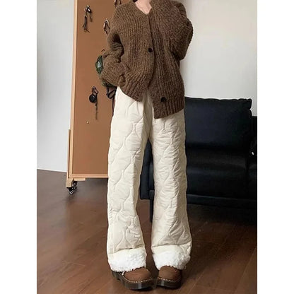 Madilynn – Women’s Pink Fleece Wide-Leg Pants with High Waist