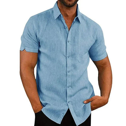 James – Men’s Casual Cotton Linen Short-Sleeve Button-Up Shirt