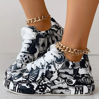Gloria – Women’s Graffiti Print Lace-Up Platform Sneakers