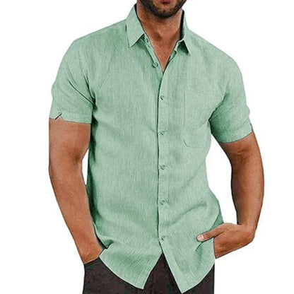 James – Men’s Casual Cotton Linen Short-Sleeve Button-Up Shirt