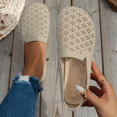 Comfortable Breathable Slip-On Flats – Openwork Knit Round-Toe Shoes