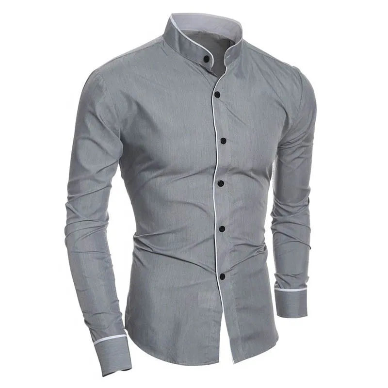 Justin – Men’s Slim Fit Colour Block Stand Collar Shirt