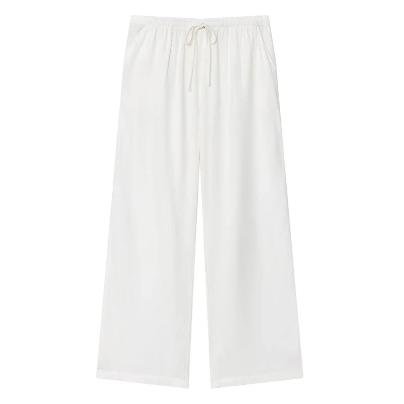 Bianca – Women’s High-Waisted Wide-Leg Linen Pants with Drawstring